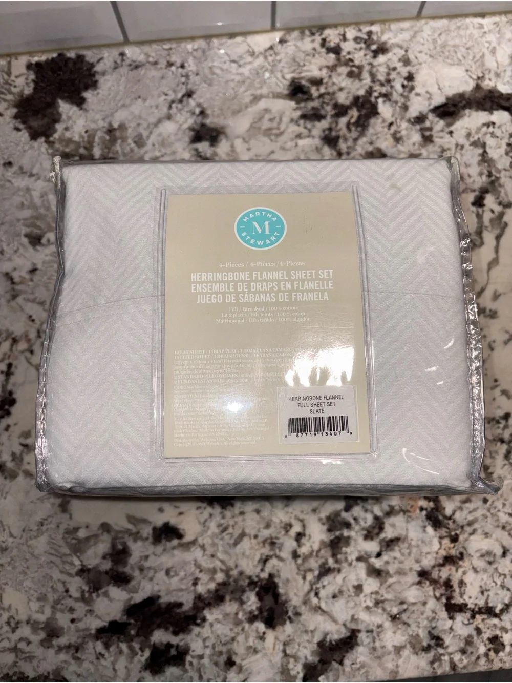 🛏️ New Martha Stewart Flannel Herringbone Sheet Set. Full. Slate Grey.